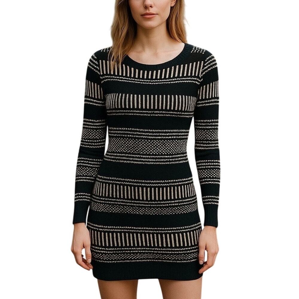 Roxy Knit Sweater Dress XS Gray White Cozy Cabin Core Fall Winter Dress